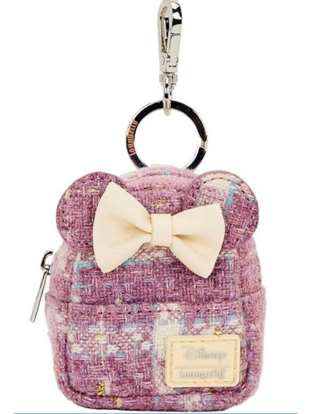 Loungefly Minnie Mouse Pink Tweed Glitter Mini Backpack Keychain Charm New